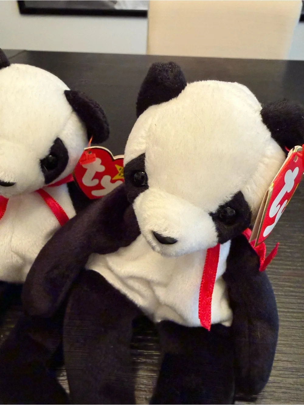 NWT Vintage Ty Beanie Babies Bundle of (3) Fortune Panda Bears Stuffed Animals